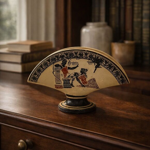 Greek Pottery-Style Vintage Napkin Holder Handmade In Greece 4" Tall Traditional - Picture 2 of 8